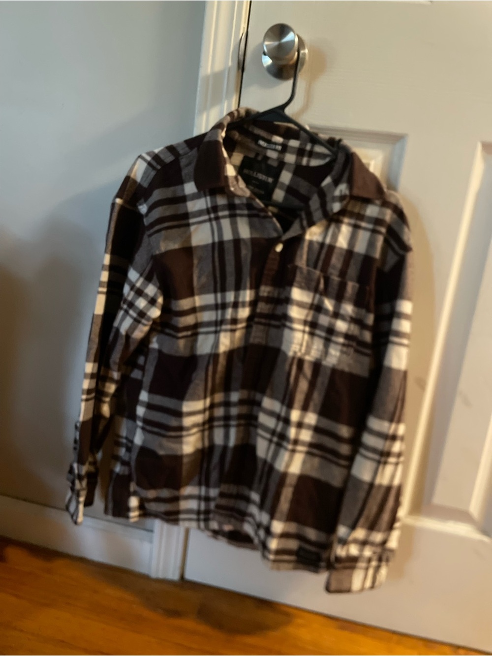 Hollister Women’s XS Oversized Fit Brown and Cream Plaid